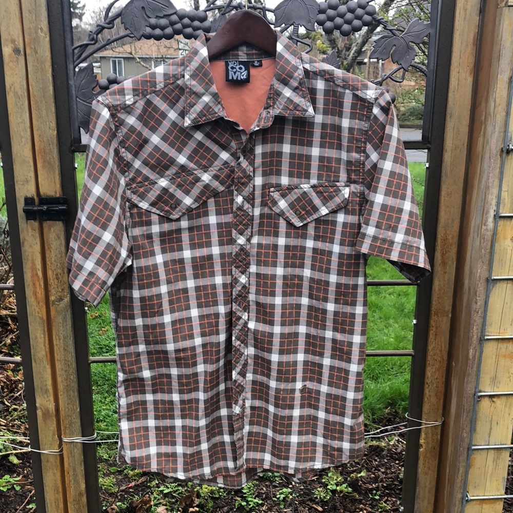 Volcom Brown Plaid Casual Button Down Shirt